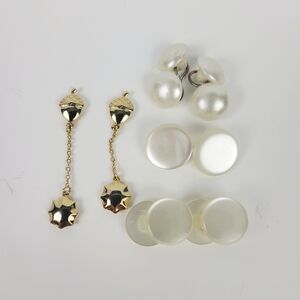 Vtg Lot Cufflinks~Faux Pearl~White Button Style~Gold Tone Magnetic Acorn~3 Pair